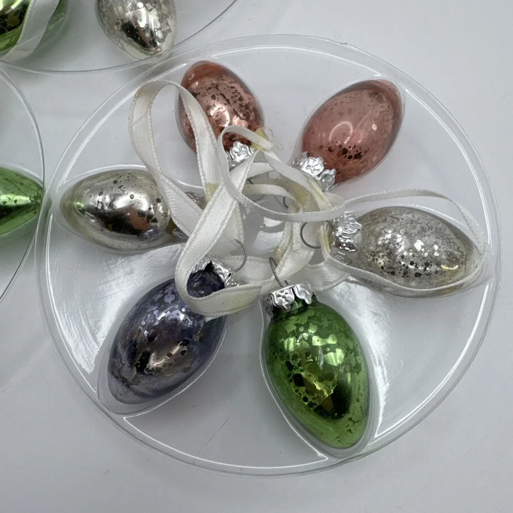 Pottery Barn Mercury Glass Mini Ornament Easter Eggs Set of 18‎ Boxed Assorted